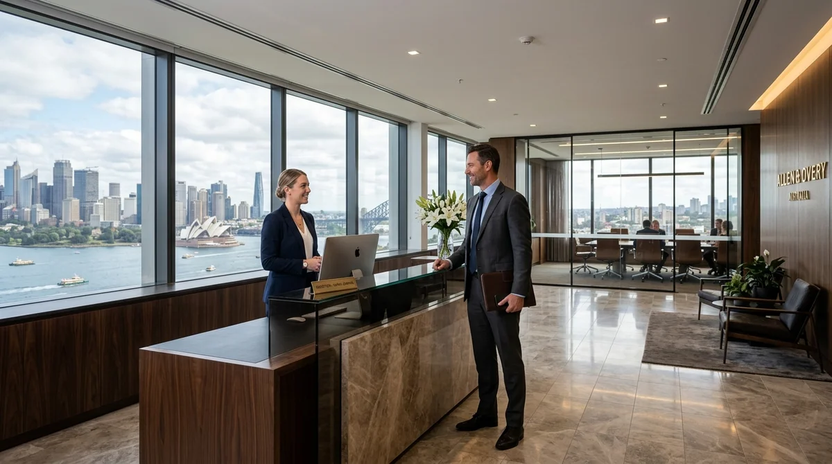 Sophisticated Australian law firm boardroom with legal associates reviewing matters